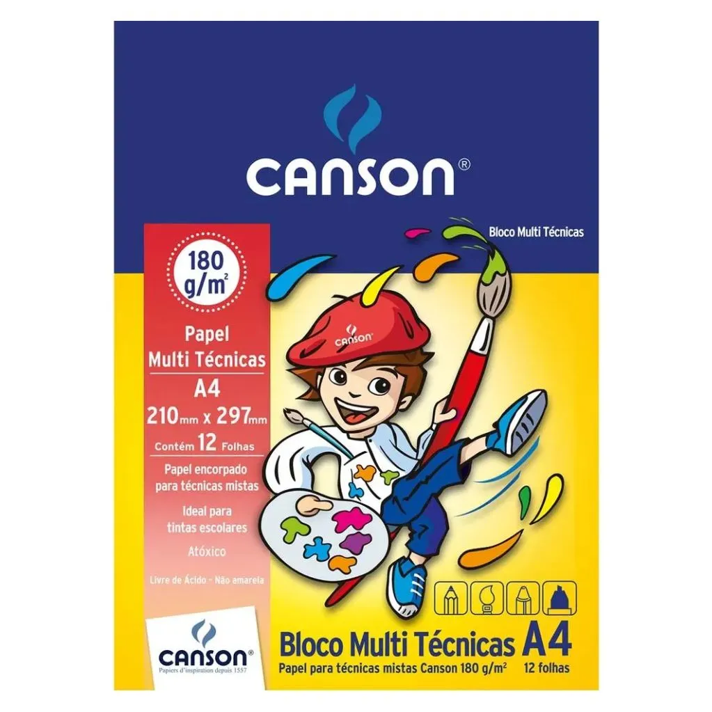 Bloco Multitecnicas Escolar com 12 folhas Canson