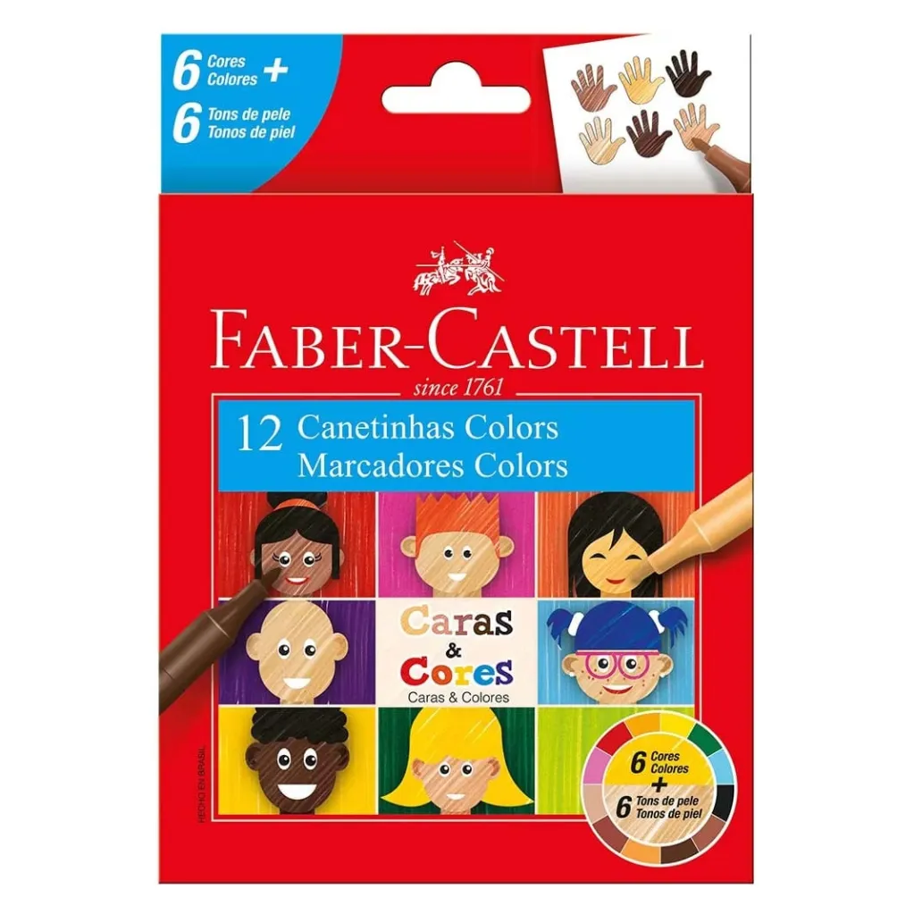 Caneta Hidrográfica 12 Cores Caras e Cores Faber-Castell
