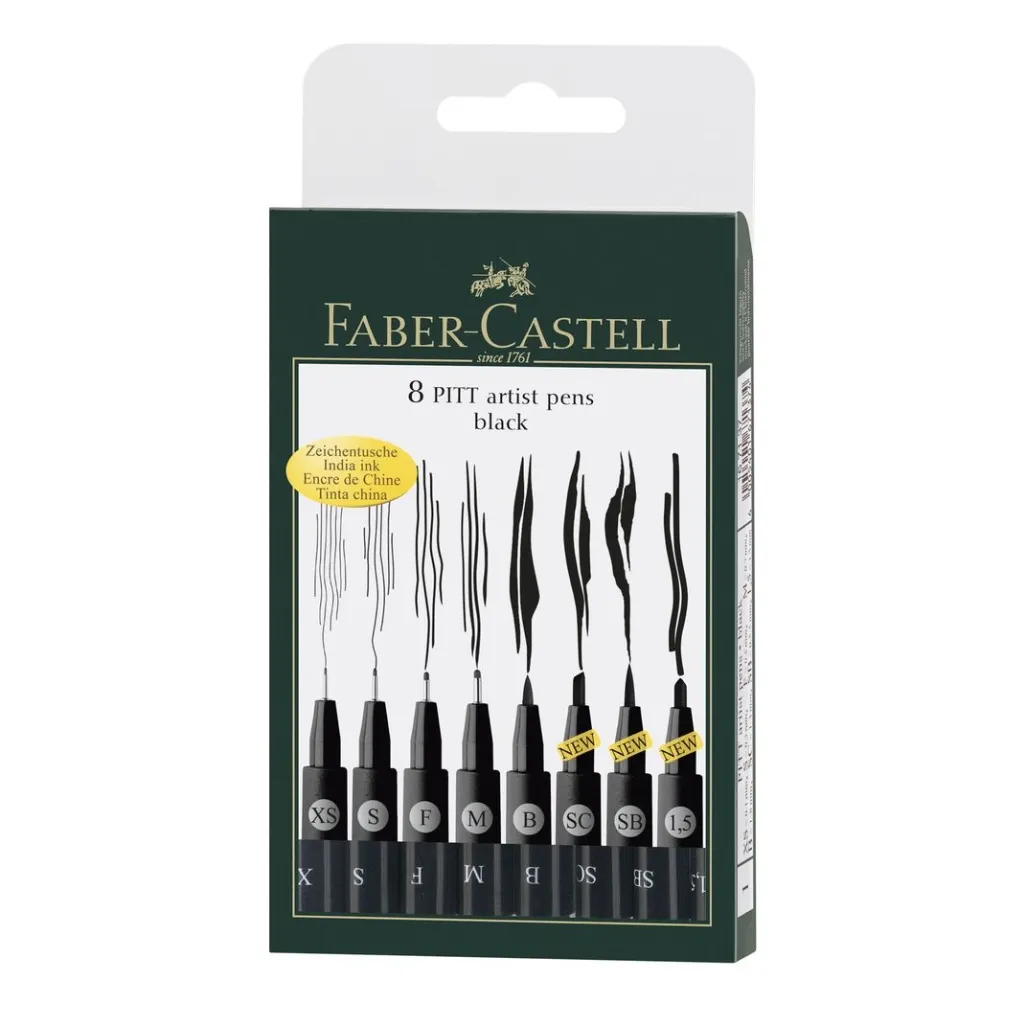 Caneta Pitt Preta Estojo com 8 unidades Faber-Castell