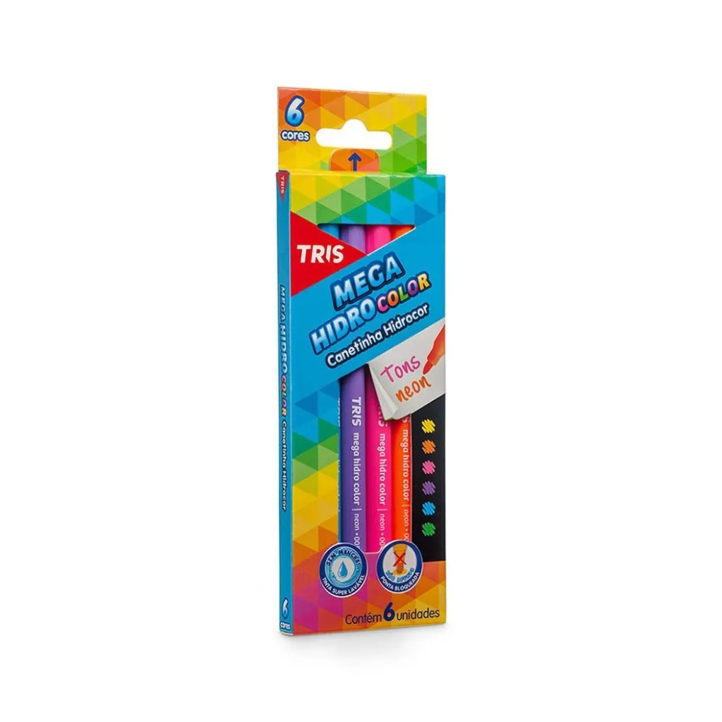 Caneta Hidrográfica Mega com 06 Cores Tons Neon Tris
