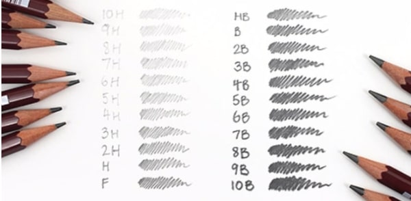 Diferentes graduações de grafite.
